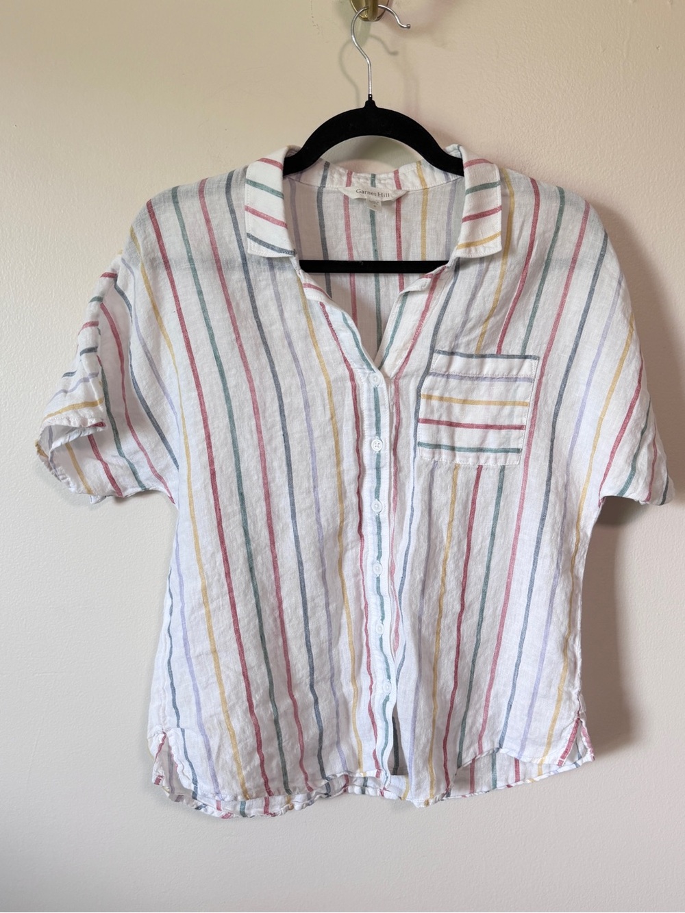 Garnet Hill 100% linen primary colors stipe button up shirt size 6 (fits s-m)